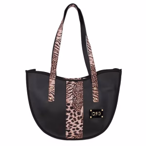 De Raggi γυναικεία τσάντα Animal Print Curved Tote Bag μαύρη