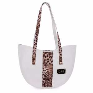 De Raggi γυναικεία τσάντα Animal Print Curved Tote Bag άσπρη