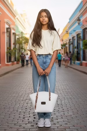 De Raggi Γυναικεία τσάντα Animal Print Shouler Tote Bag άσπρη