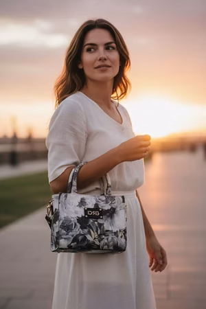 De Raggi Floral mini Tote τσαντάκι μαύρο