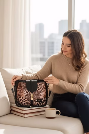 De Raggi Γυναικεία τσάντα Animal Print whith Flap - Shoulder and Crossbody  μαύρη